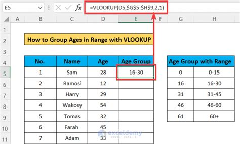 how to calculate the age range in excel