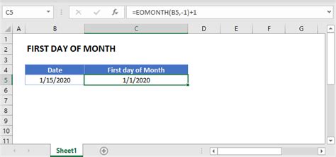 how to calculate the first day of the month in excel
