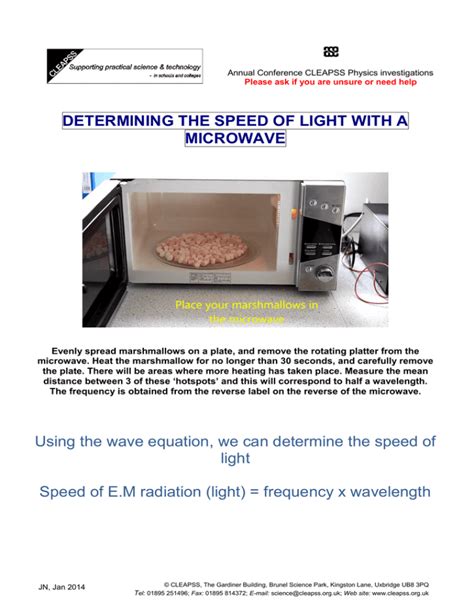 how to calculate the speed of light using a microwave