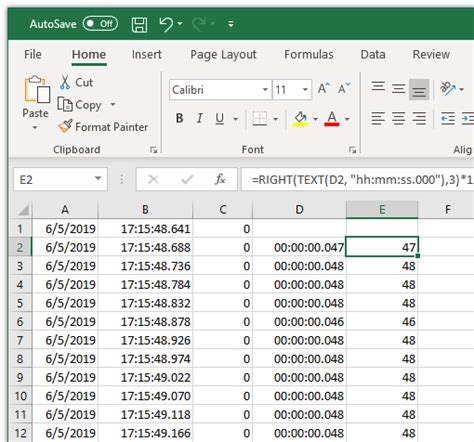 how to calculate time difference in excel milliseconds