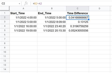how to calculate time difference in google sheets