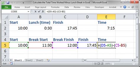 how to calculate time in excel with lunch break
