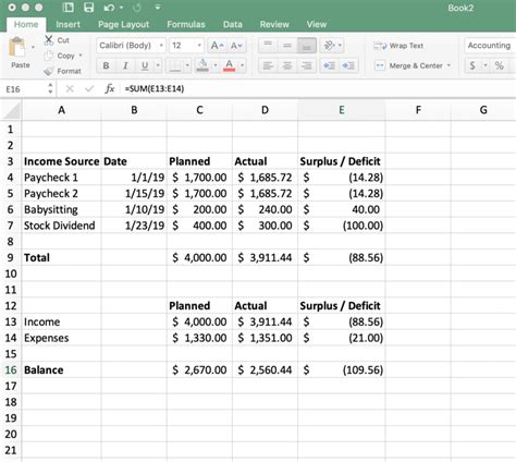 how to calculate total budget in excel