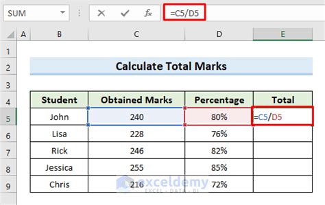 how to calculate total marks in excel using formula