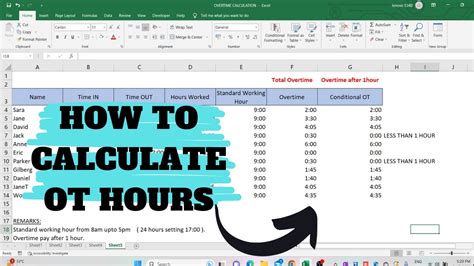 how to calculate total ot hours in excel