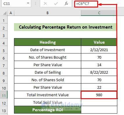 how to calculate total return on investment in excel