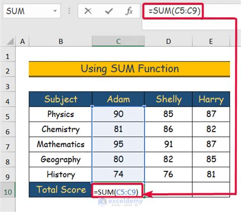 how to calculate total score in excel