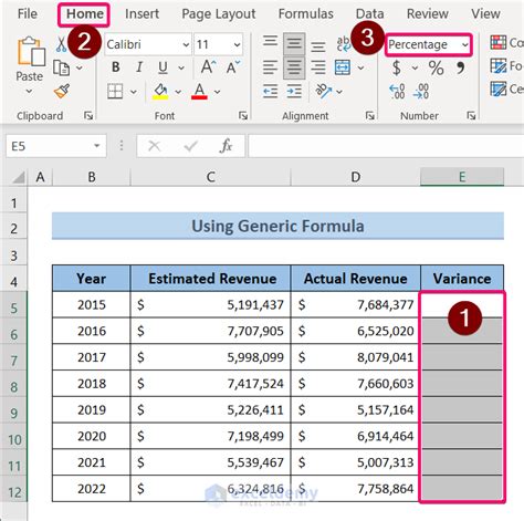 how to calculate variance in excel between 2 numbers