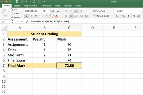 how to calculate weighted grade average excel