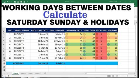 how to calculate working days in excel excluding weekends and holidays