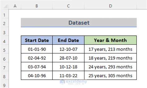 how to calculate years and months in excel formula