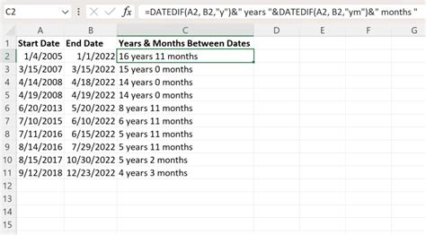 how to calculate years months and days between dates in excel