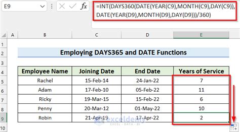how to calculate years of service from date of joining in excel