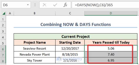 how to calculate years of work in excel