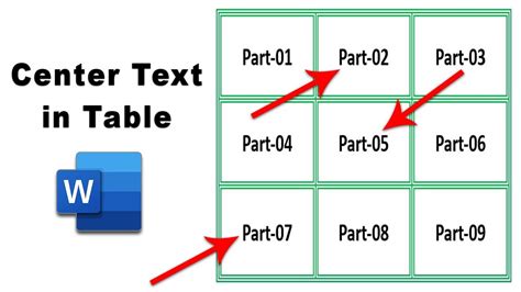 how to center text in word document table