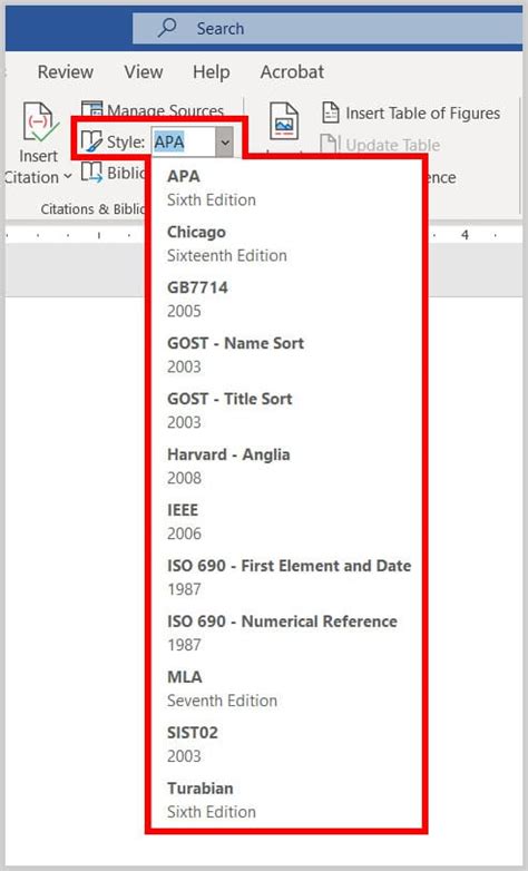 how to change a citation style in word