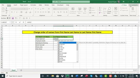 how to change a name format in excel