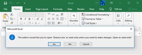 how to change a shared excel file from read only