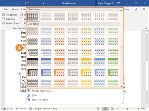 how to change a table style in word