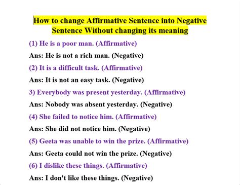 how to change affirmative sentence into negative and interrogative
