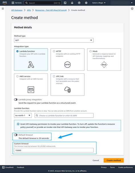 how to change aws api gateway timeout