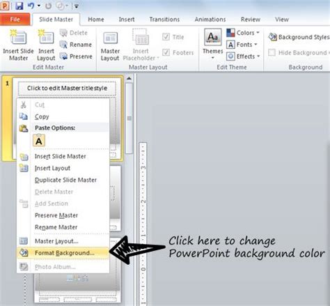 how to change background color of one slide in powerpoint 2010