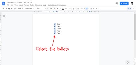 how to change bullet points in google docs