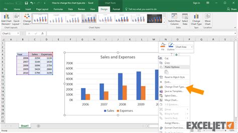 how to change chart type in excel online