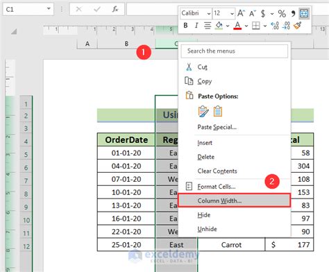 how to change column width in excel to cm