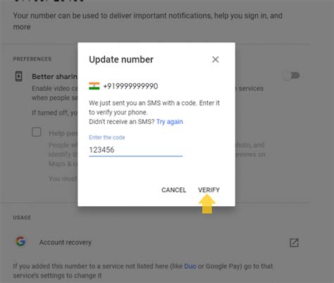 how to change contact number in gmail id