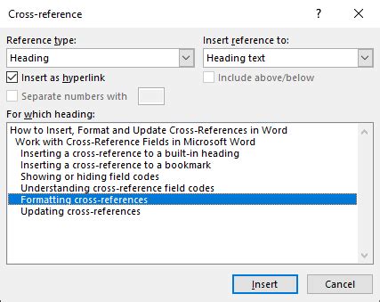how to change cross references in word