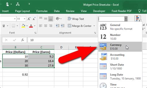 how to change currency format in excel