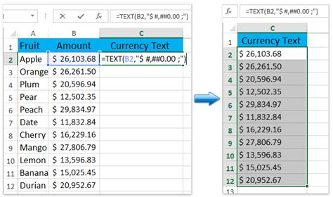 how to change currency format in excel using formula