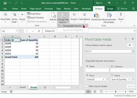 how to change data source in excel for pivot