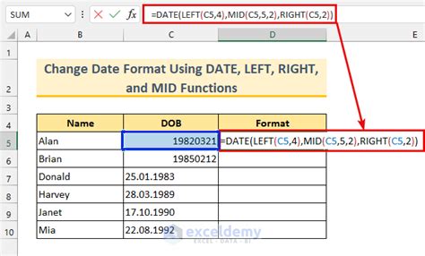 how to change date format in excel using text formula