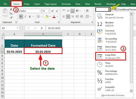how to change date to long date format in excel
