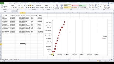 how to change dates in excel gantt chart