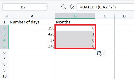 how to change days into months in excel