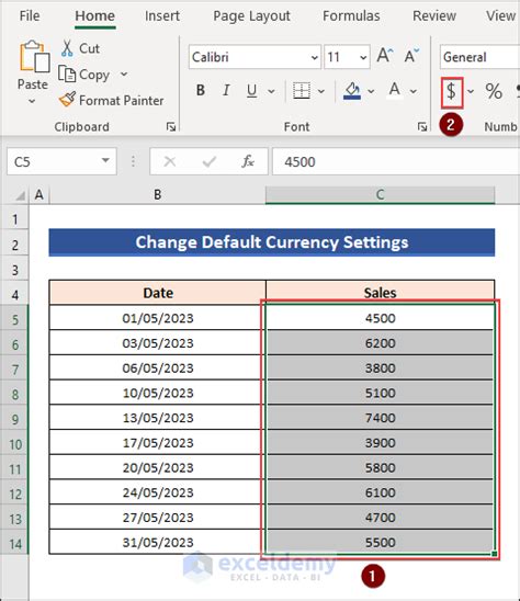 how to change default currency format in excel