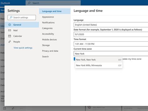 how to change default time zone in outlook for mac