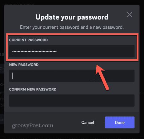 how to change discord password using email