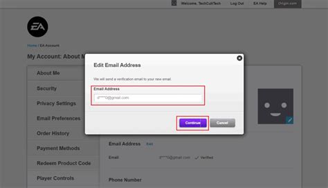 how to change ea account email without verification code