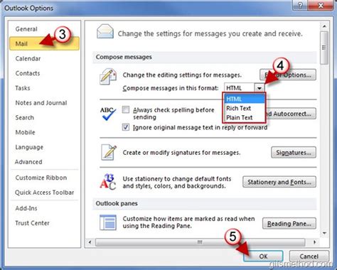 how to change email format in microsoft outlook
