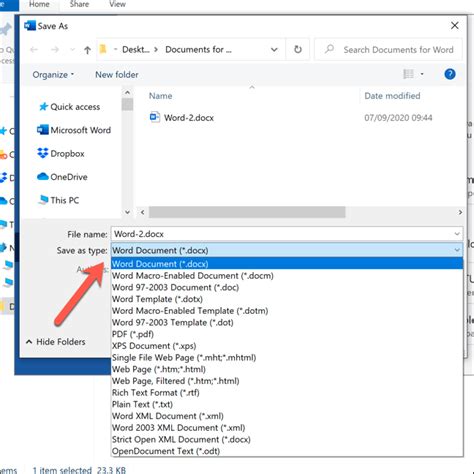 how to change file type in microsoft word