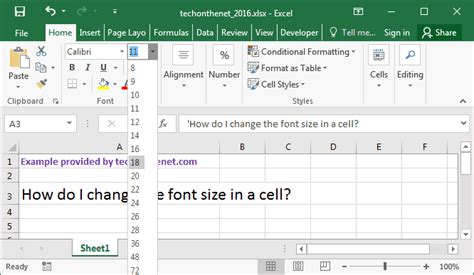 how to change font in excel cell