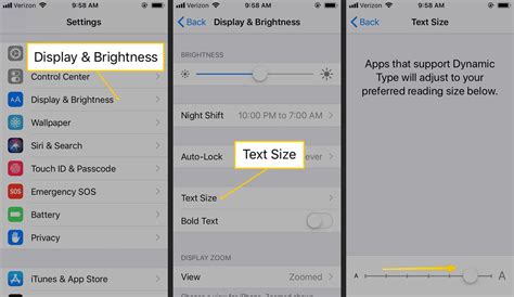how to change font size in iphone settings