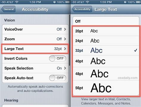 how to change font size in text messages on iphone