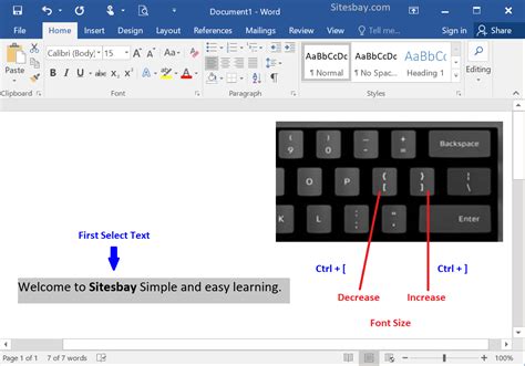 how to change font size in word with keyboard