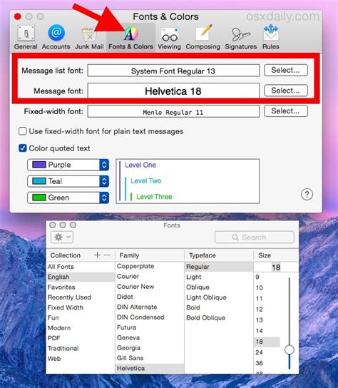 how to change font size on apple email