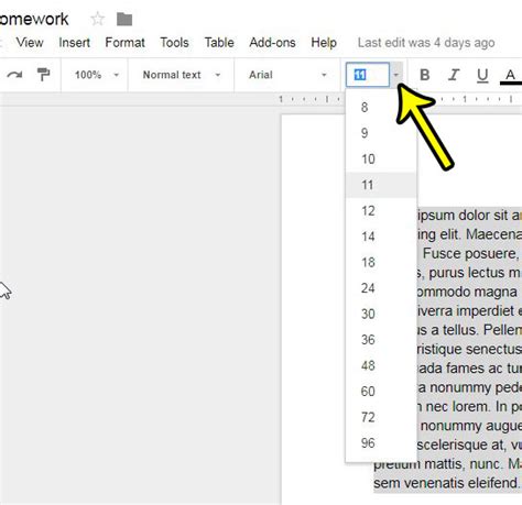 how to change font size on google docs